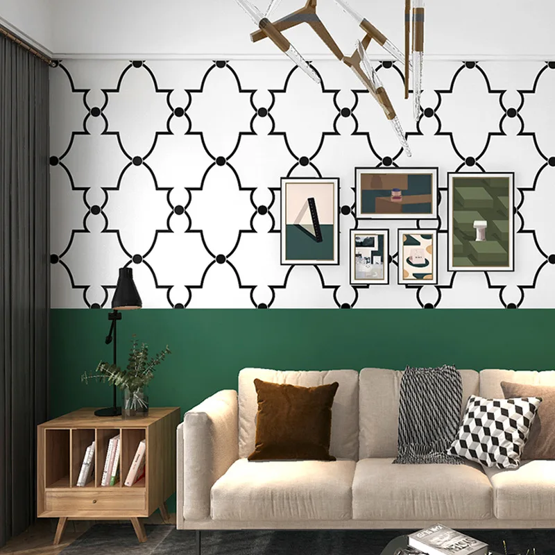 American Style Luxury Wallpaper Houndstooth Black and White Geometric Vintage Dark Green Polka Dot Background for Living Room