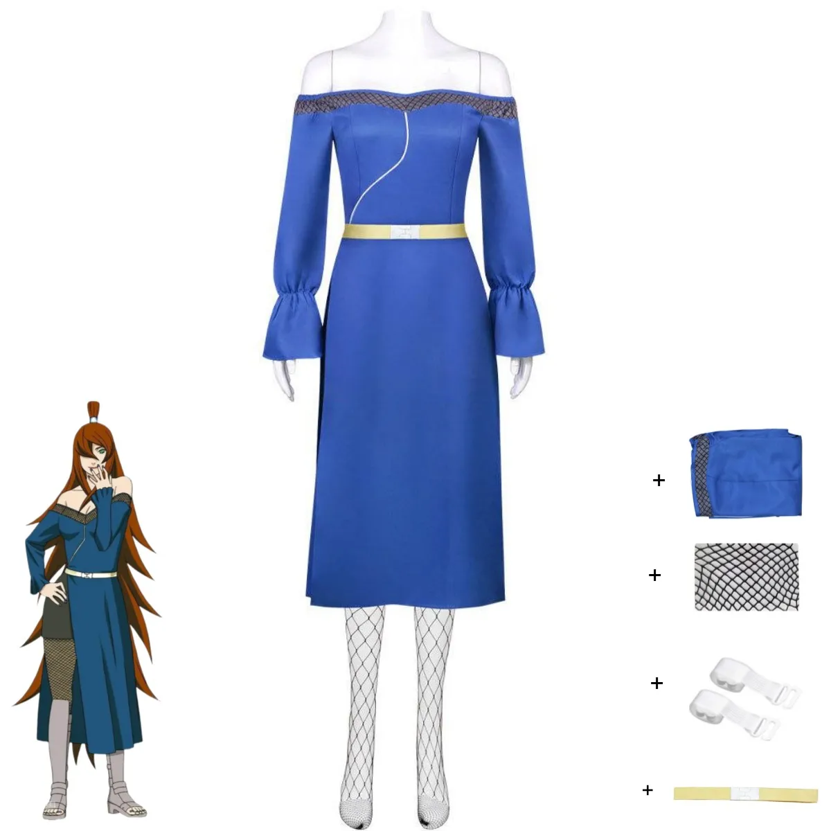 Anime Terumi Mei Cosplay Costume Ninja Blue Strapless Off-the-shoulder Dress Combat Uniform Adult Woman Sexy Carnival Party Suit