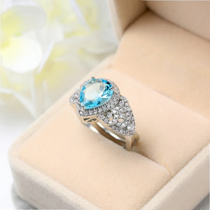 New Inlaid Circular Navy Blue Translucent Zircon Ring with Personalized Design and Trendy Temperament, Jewelry and Accessories