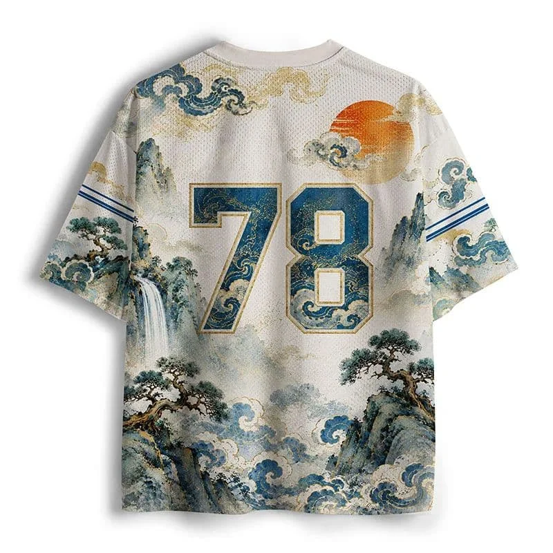 2026 Popular V-neck Mesh T-shirt with Fun Printed Short Sleeved T-shirt, Retro Streetwear, Loose Oversized Sports Mesh T-shirt