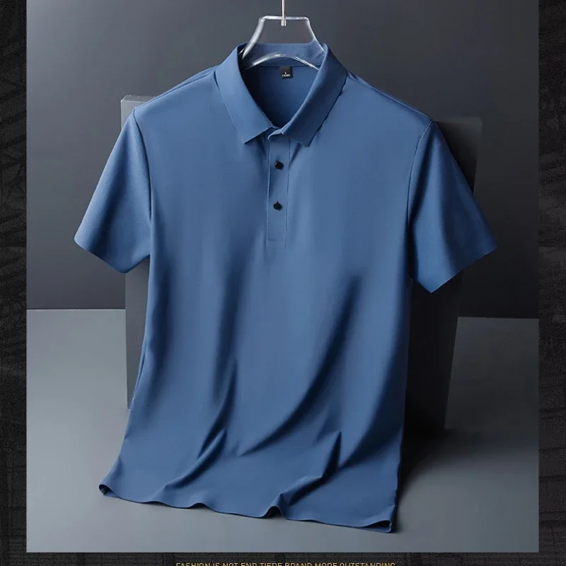 

Summer Thin Breathable Lapel Short Sleeved T-shirt for Men's Business Casual Solid T-shirt Quick Drying Ice Silk Polo Shirt