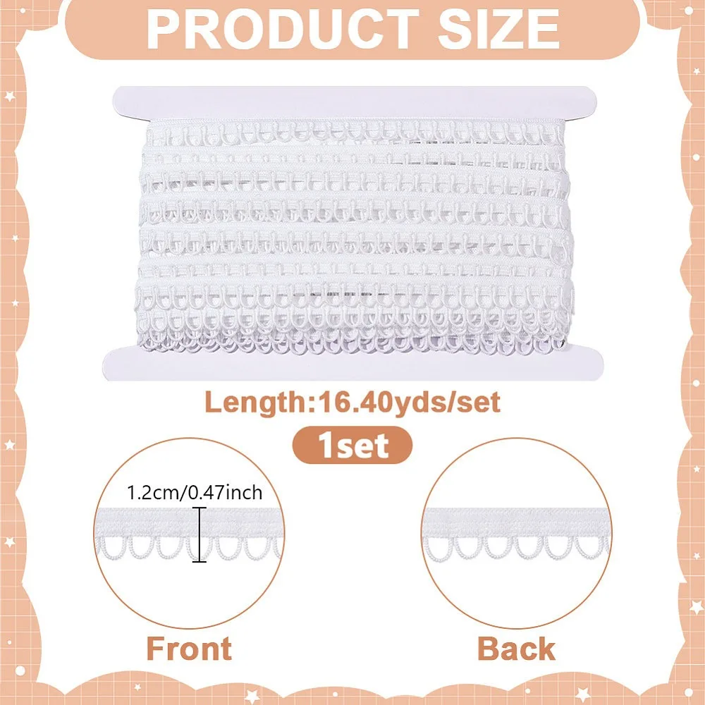 15M Polyamide Yarns Lace Elastic Webbing White 1/2 inch(12mm) 16.40 Yards(15m)/Set