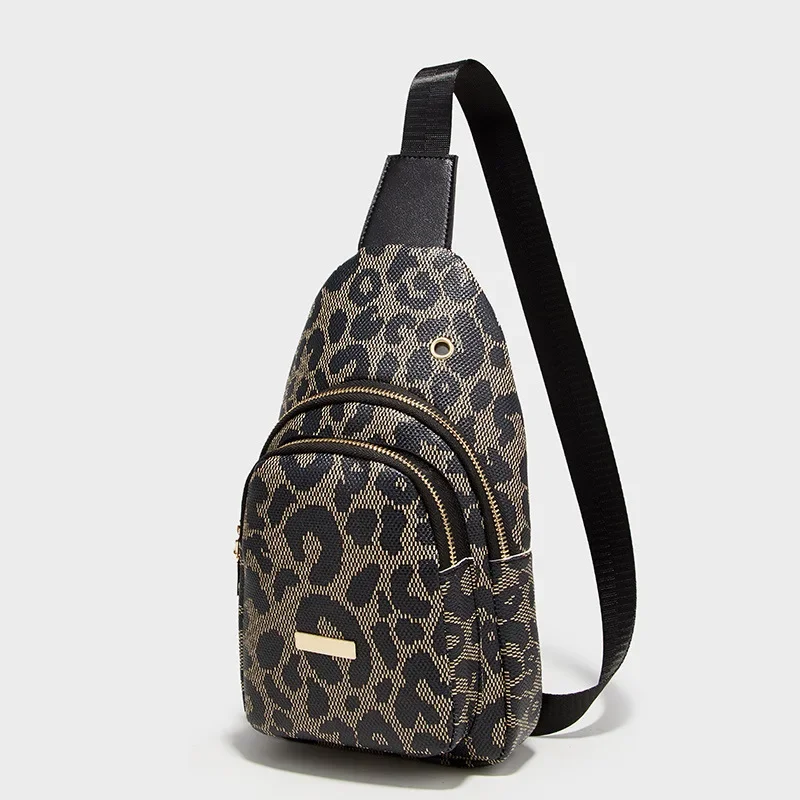 Borsa da donna New Double Layer Circle Pattern Leopard Iron Decoration Double Layer Chest Crossbody Casual Simple Cell Phone Bag