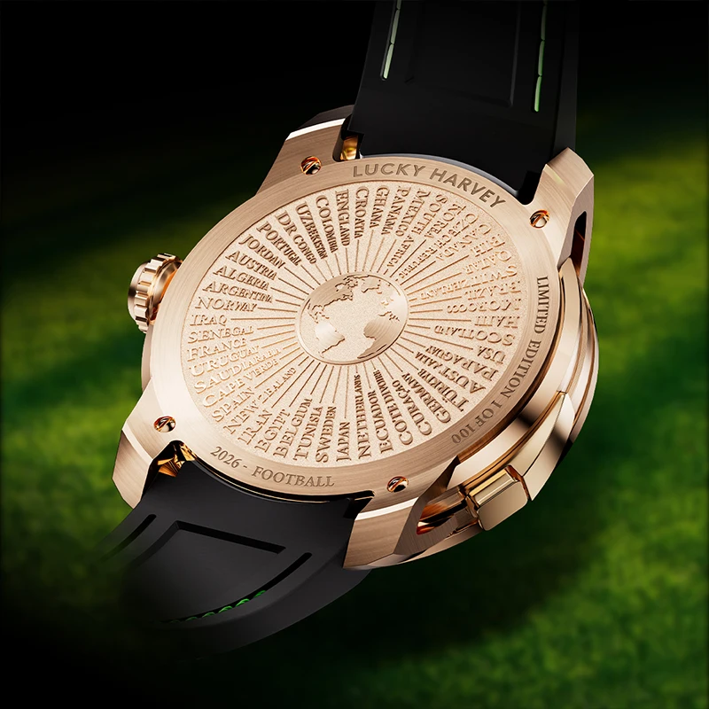 Lucky Harvey Automatic Mechanical Watch Soccer Roulette Style 316L Steel Case Genuine Leather Strap Men's Luxury Wristwatch