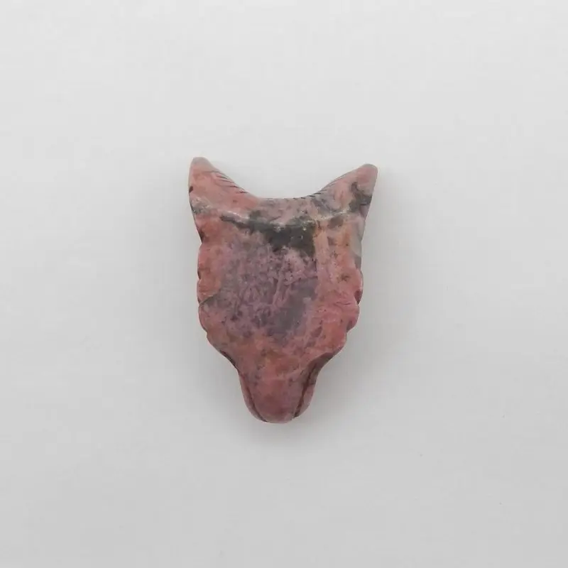 Hand-Carved Pink Agate Wolf Head Pendant Natural Gemstone Sculpture with Intricate Detailing