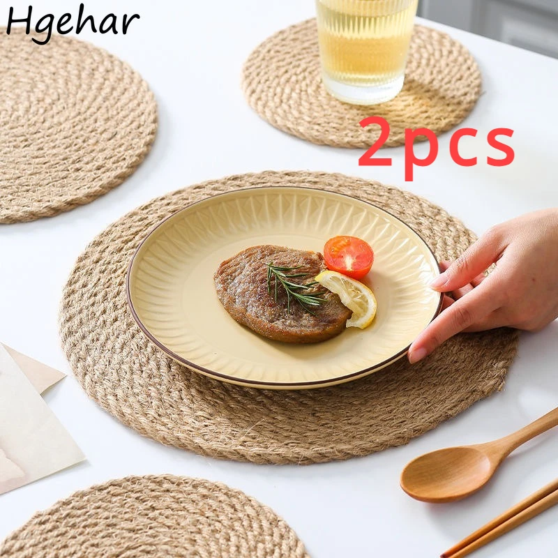 Nordic Linen Weaving Tableware Mats Water-absorbent Household Anti-hot Dish Placemat Vintage Coaster Durable Kitchen Accessories