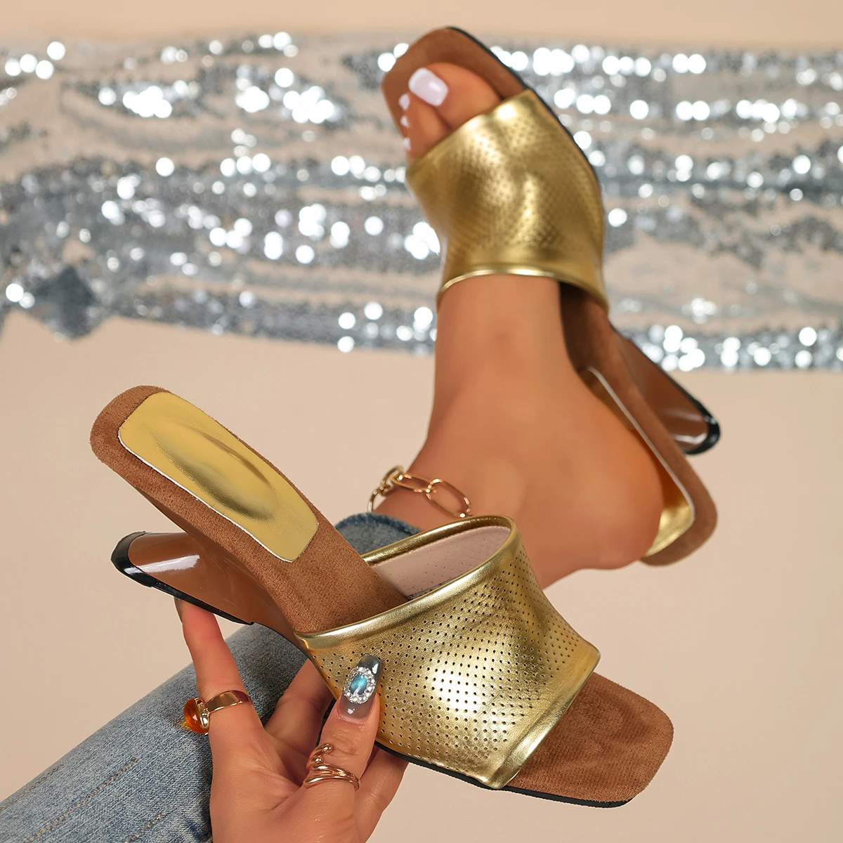 Women Lightweight High-heeled Sandals Summer New Designers Square Heel Shoes Solid Color Casual Outdoor Wear Open-toed Sandals. image 6