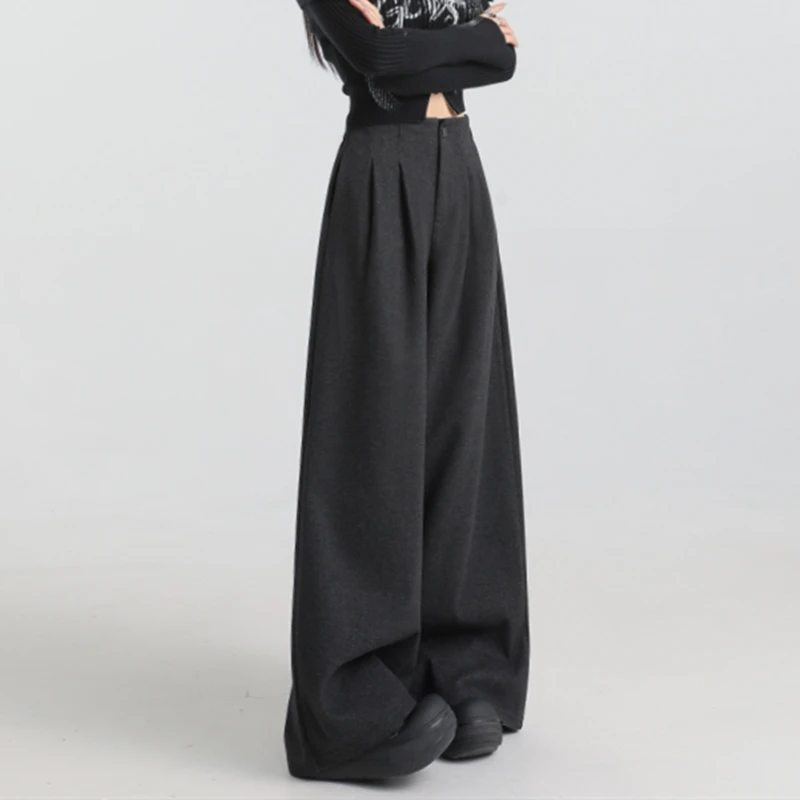 FINEWORDS خمر عارضة عالية الخصر مكتب السراويل النساء أنيقة فضفاضة الصوفية بانت Easymatch كامل طول السراويل واسعة الساق