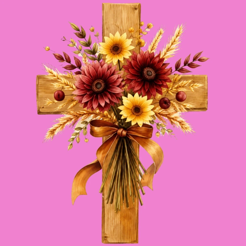 

Car Stickers And Decals, Vinyl Decals, Cross With Sunflowers And Leaves, Automotive Decals, Funny Bumper Stickers(1pc)