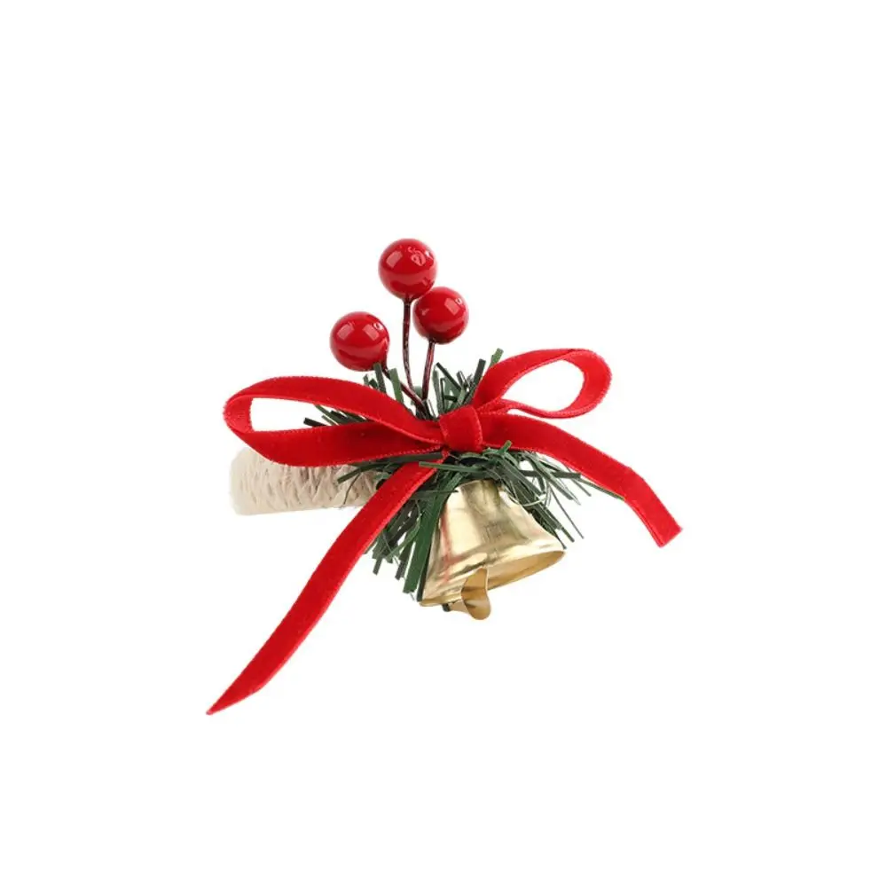 Bowknot Christmas Bell Napkin Ring with Red Fruit Pinecone Elegant Woven Handmade Napkin Ring Festive Christmas Table Decoration