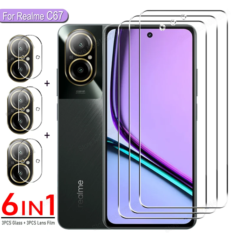 6 IN 1 For Realme C67 Tempered Glass For Realme C55 C53 C51 Lens Screen Protectors Film For Realme C35 C33 C31 C30 C25Y C21Y C11