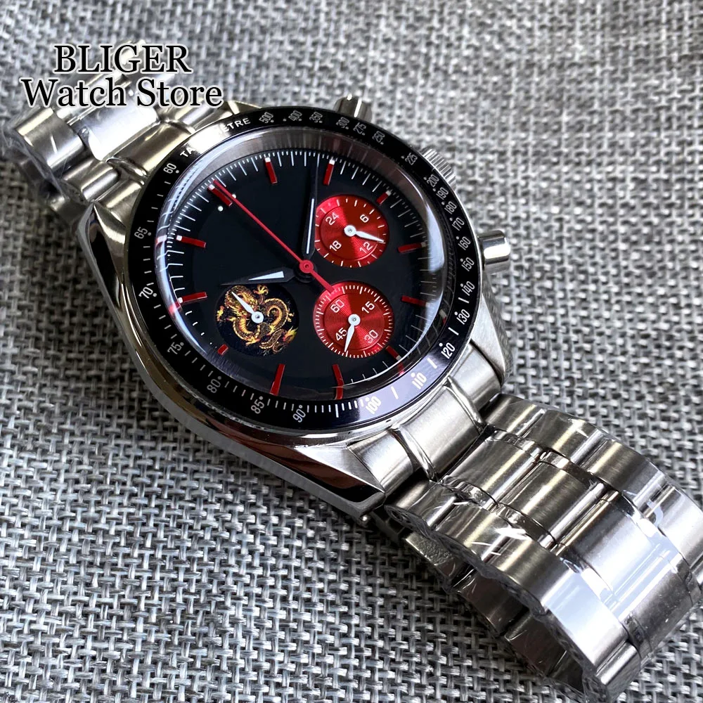 Luxury Quartz 40mm Chronograph Multifunction Watch Men VK63 Movement Black Red Green Dial Stainless Steel Strap Montre homme