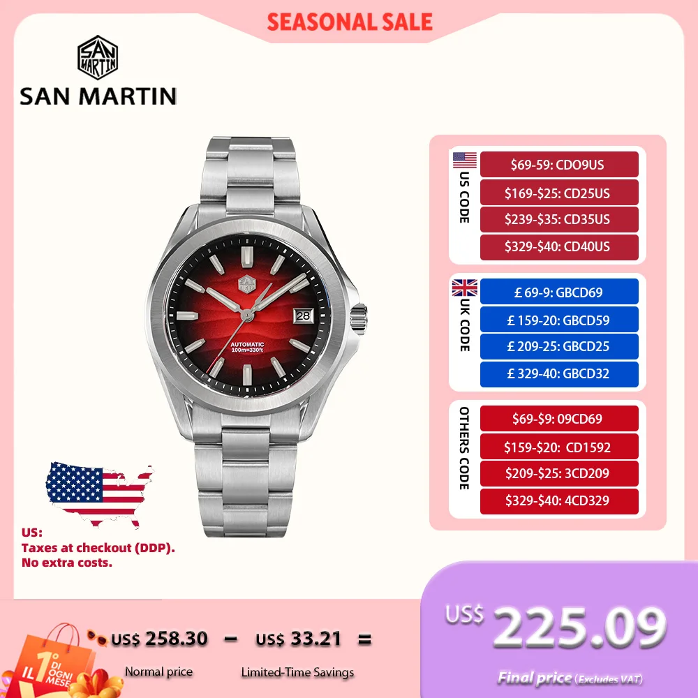 

San Martin 39mm NH35 Desert Dune Dial Men Automatic Mechanical Watches Dress 3H Date Window Waterproof Luminous Sapphire SN0129C