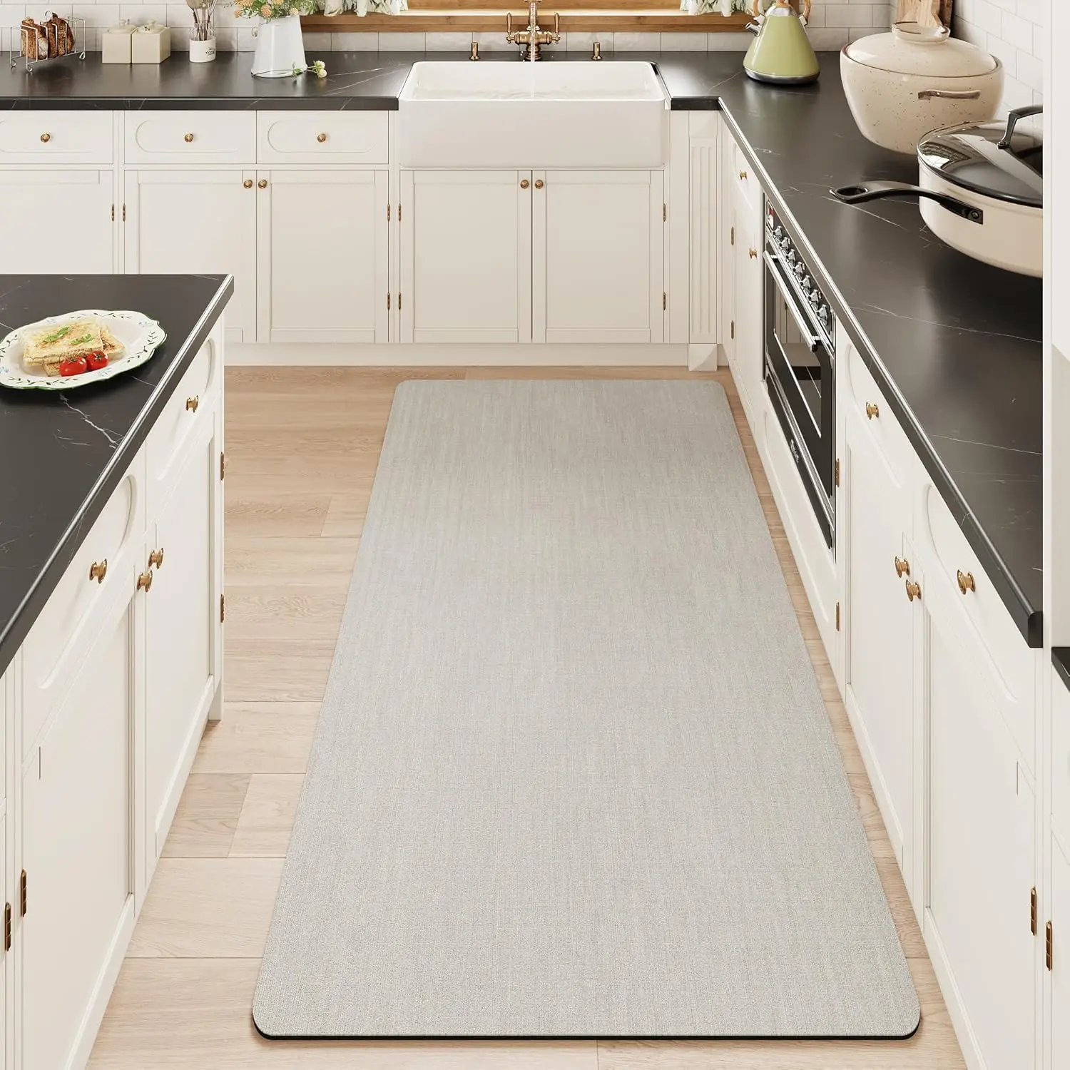 Light Grey Ultra Thin Bath Mat Non Slip Quick Dry Absorbent Bathroom Rug
