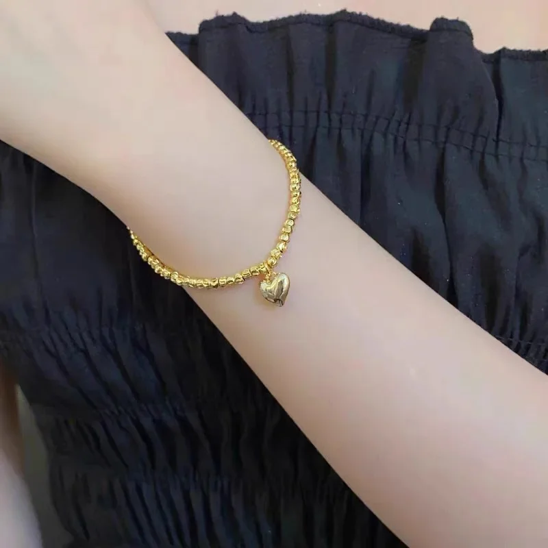 24K 999 Gold Laser Bead Heart Bracelet, Sparkling Disco Glitter Chain, Perfect Cute Gift for Girlfriend