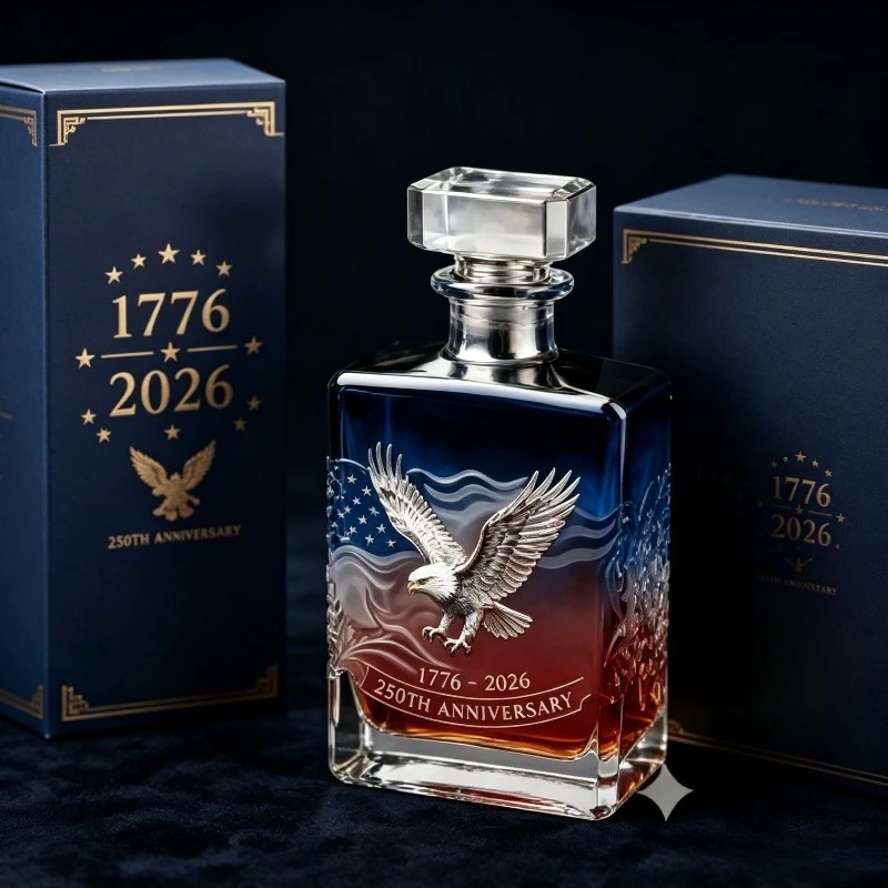 Cool Patriotic Eagle US Flag Whiskey Decanter & USA 250th Anniversary Souvenir Bar Gift for Patriotic Americans & Veterans