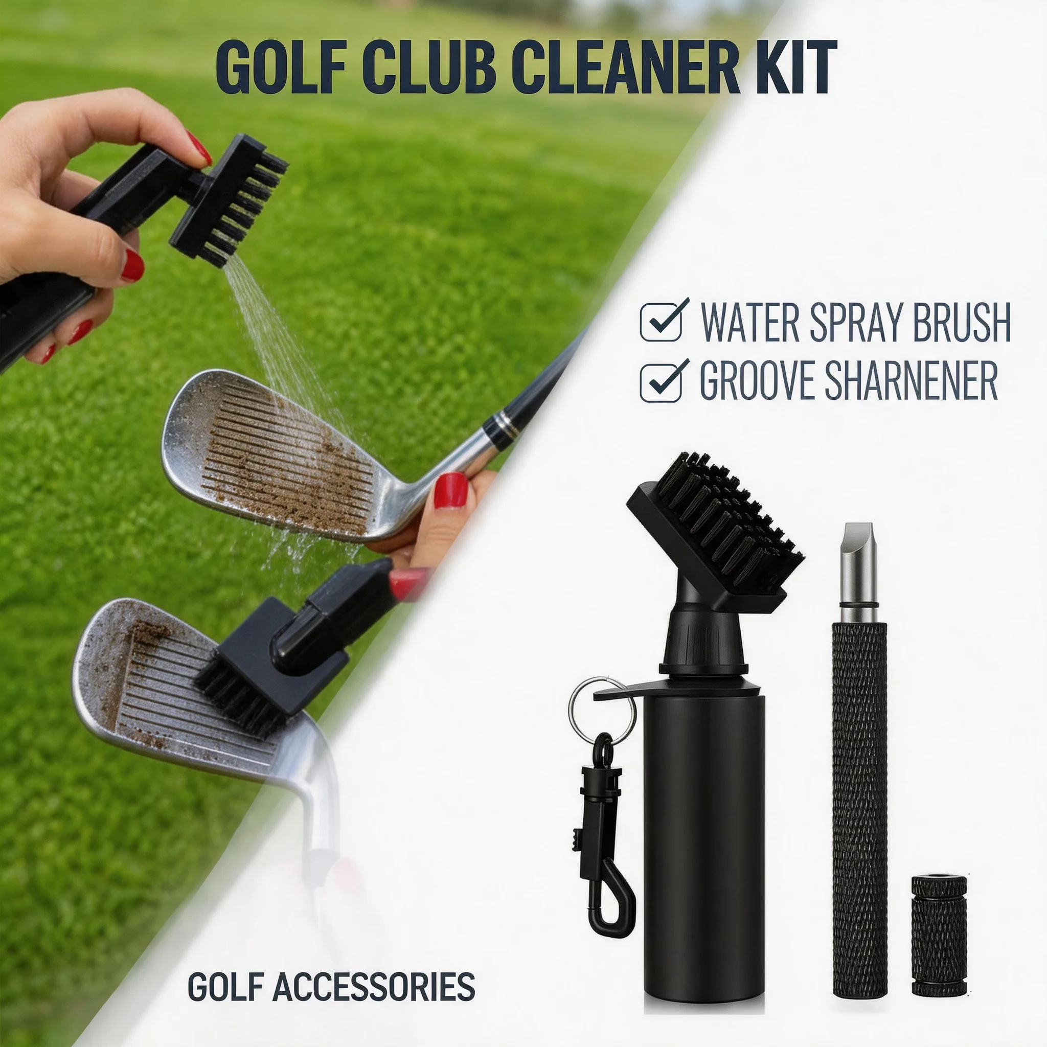 Wedge Iron Putter Cleaner Kit U V Shaped Groove Retractable Clip Brush Sharpener Tool Golf Club Maintenance Accessories