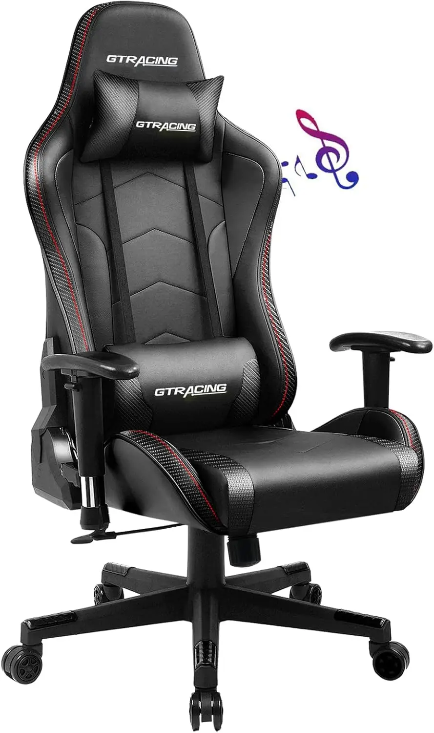 Gaming Chair w/ Speakers Bluetooth Music Video Game Chair Audio Ergonomic Design Heavy Duty Office Computer Desk Chair (Black)