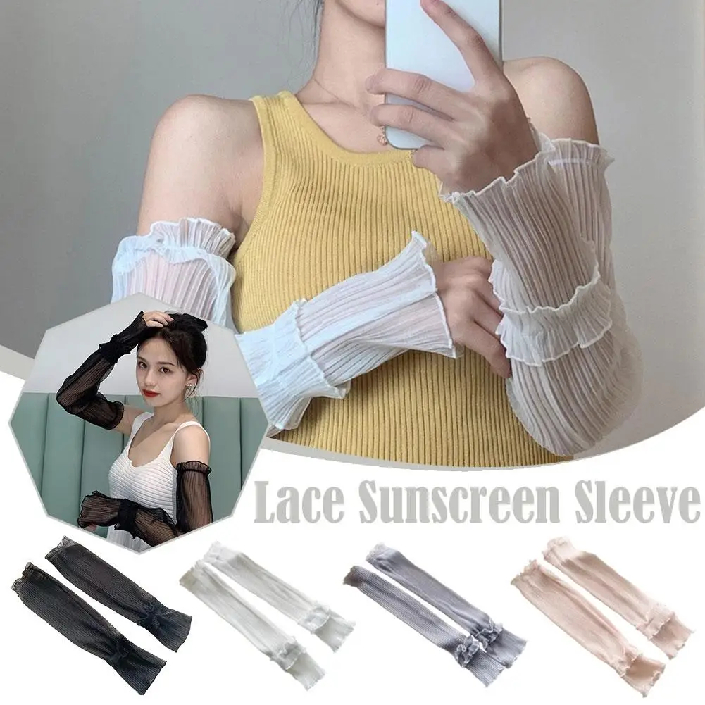 Summer Long Fingerless Gloves Women Sun Protection Gloves Lace Sleeve Mesh Arm Breathable Thin Sleeves Uv Lady Mittens Suns