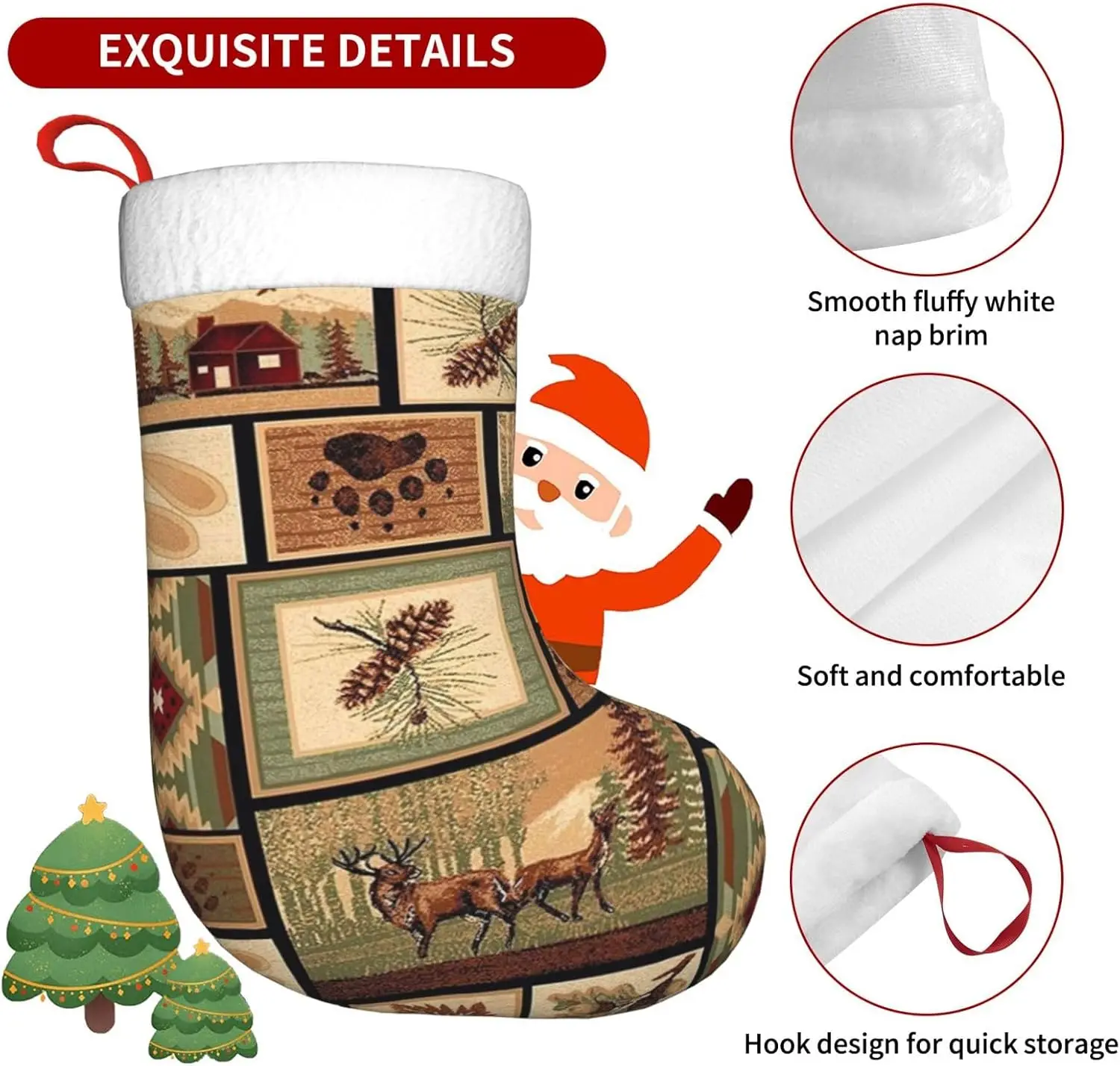 Wild Animals Print Cute Christmas Stockings,Soft Xmas Santa Stockings for Holiday Decor Supplies view 6