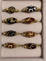 10pcs/lot Rare varieties of eye pattern agate dzi rings live hot push variety of patterns Vietnamese sand gold inlay fashionable