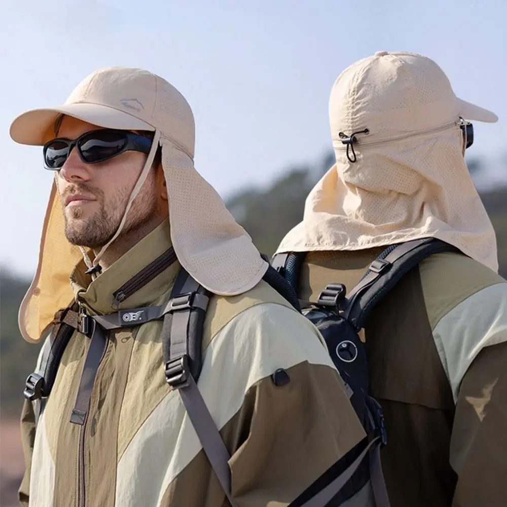 Sun Protection Waterproof Sun Hat Quick Drying Wide Brim Fishing Baseball Cap Breathable Detachable Shawl Beach Cap Outdoors