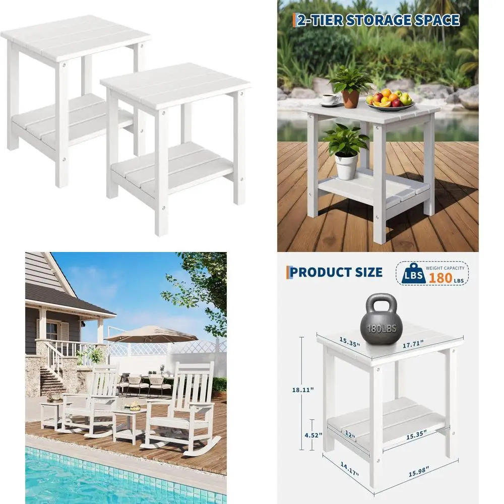 

Водонепроницаемый 2-уровневый комплект уличных приставных столиков, белый, 18 дюймов, мебель для патио, 2 шт.