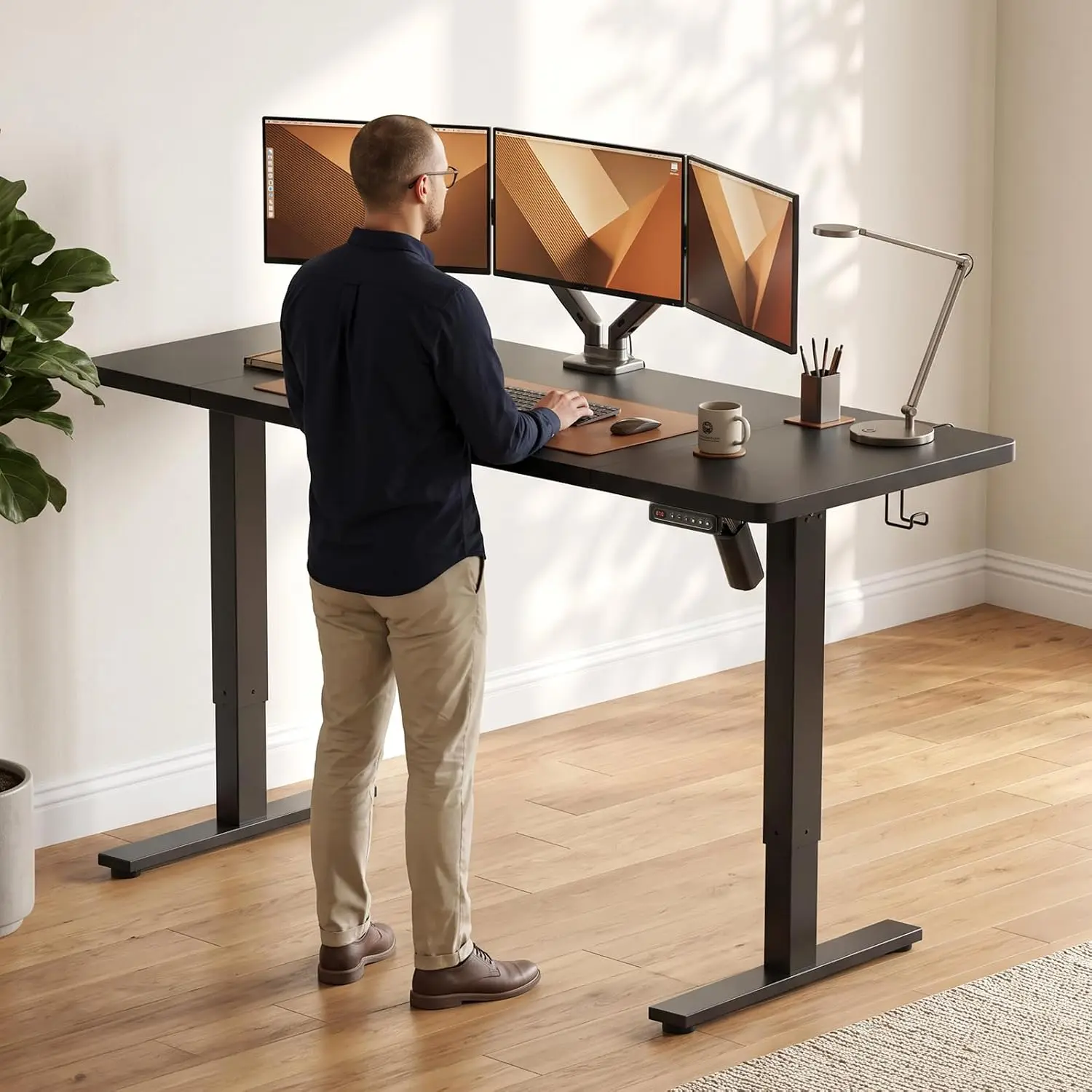 Electric Standing Desk Adjustable, 48 x 24 Inch Sit Stand up Desk with Cable Management, 3 Memory Preset Adjustable Height Tab