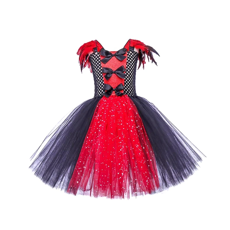 Kids Girls Halloween Vampire Costume Sparkling Sequins Tulle Princess Dress for Toddler Cosplay Party Holiday Outfit