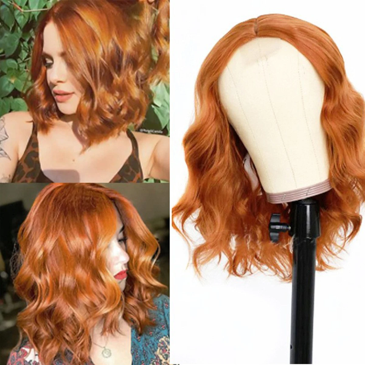 

black short straight side bangs - lace front wig synthetic hair wigs for women 14 inch