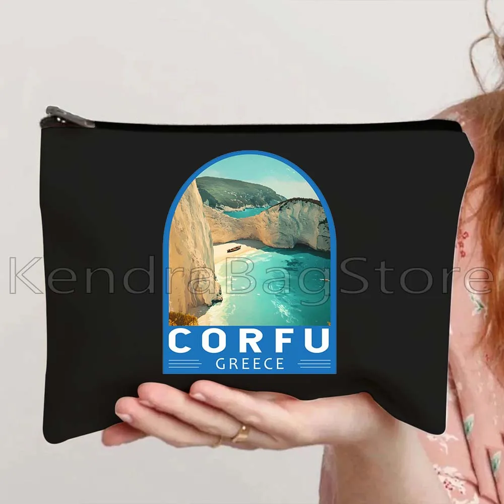 Kreta Kos Corfu Santorini Athen Griechenland Dublin Frankreich Edinburgh Sydney Reiseemblem Leinwand Kosmetik Make-up Karte Tasche Hülle Beutel