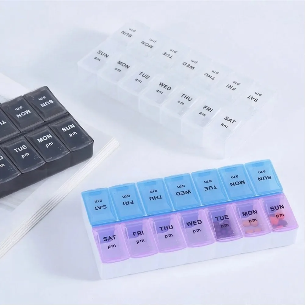 New Premuim Weekly Portable 7 Days Twice A Day 14 Grids Pill Box Case Storage Organizer Container for Vitamin Medicine Fish Oils