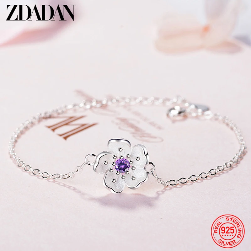 

ZDADAN 925 Silver Flowers Crystal Bracelet Chains For Women Fashion Jewelry