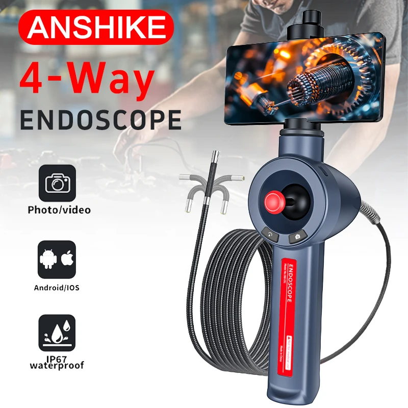 ANSHIK 720° Joystick Articulating Borescope 3.9mm 4 Ways 1MP Endoscope Inspection Camera 6 Adjustable LED Lights for IOS&Android