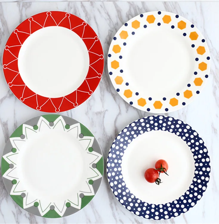 

8 Inch, 4pcs Set, Bone China Dinner Plates, Modern, Ceramic Dishes for Restaurant, Porcelain Dinnerware, Wedding Plate