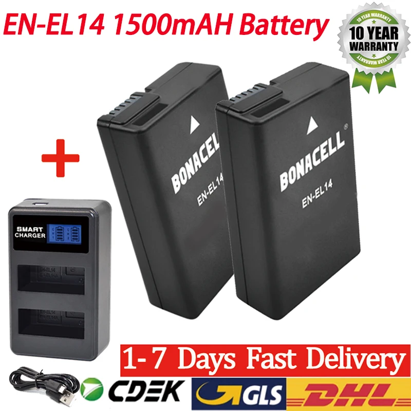 EN-EL14 EN-EL14A ENEL14 1500mAH 7.2V Battery for Nikon D3100 D3200 D3300 D3400 D3500 D5600 D5100 D5200 + LED USB Dual Charger