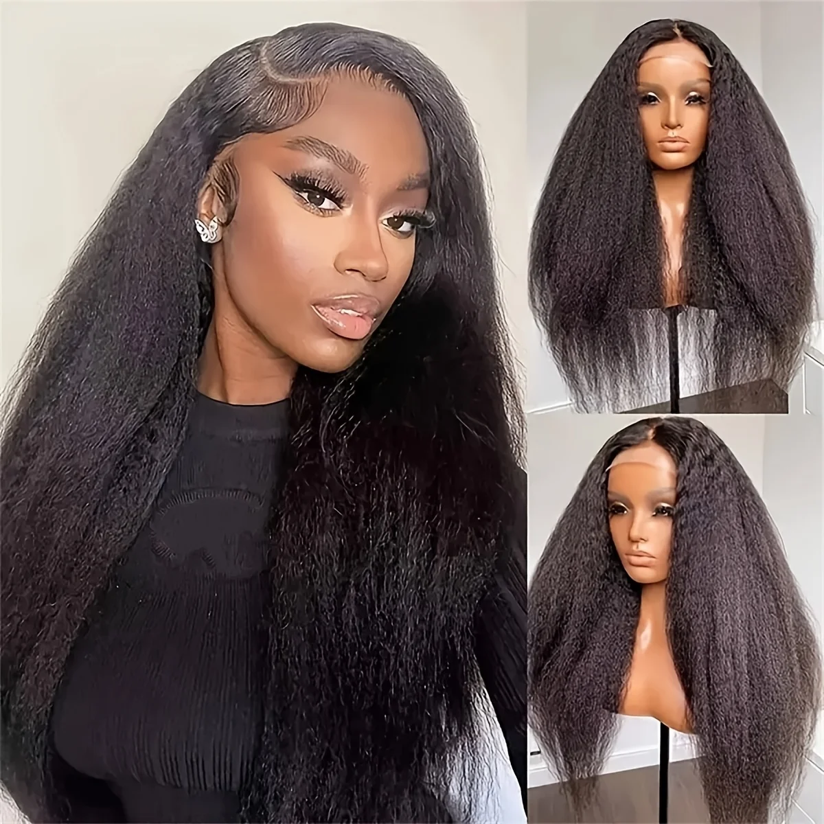 

Парик из натуральных волос с плотностью 250%, 5x5, прямые волосы Kinky Straight 4C, с кружевной передней частью 13x4, парик Yaki Straight Lace Front для женщин