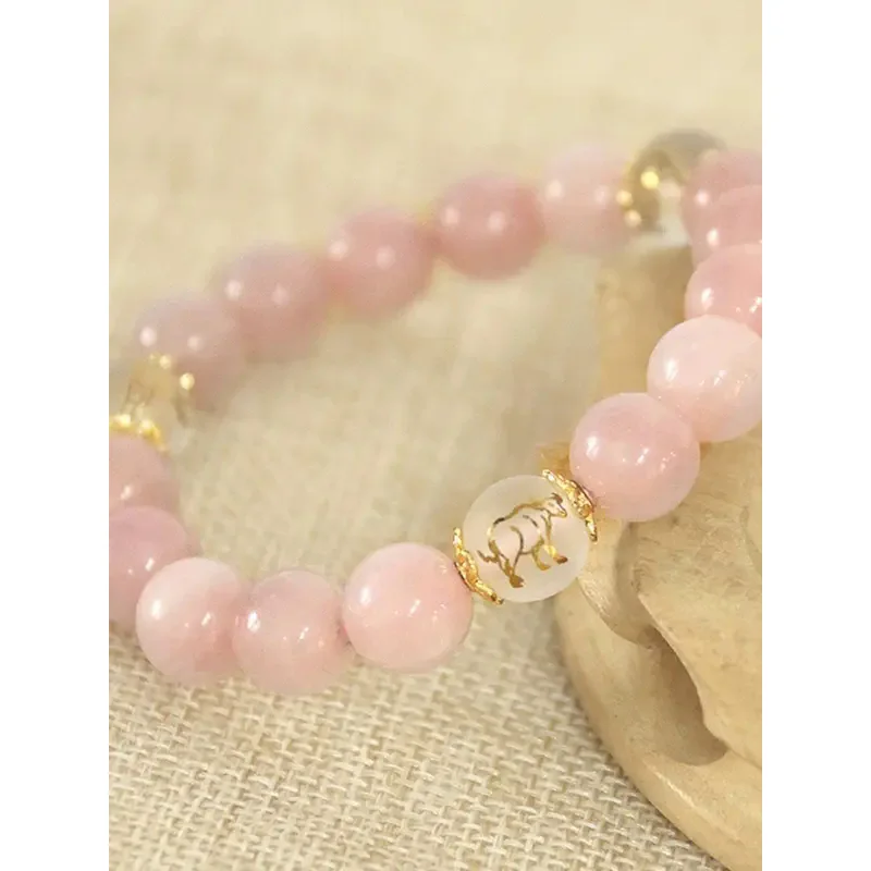 

Gold-Plated Pink Crystal Bracelets Triple Smoke Edge Zodiac Bracelet Loong Women's Buddha Bead Hand String for Girlfriend Gifts