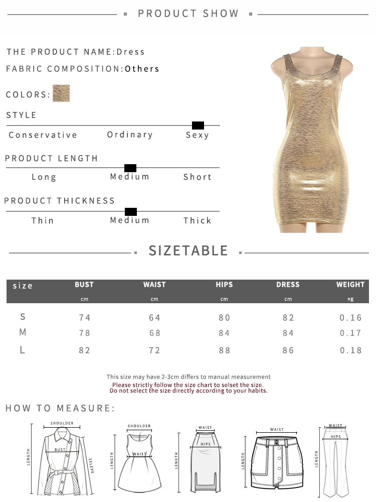 Kliou Sexy Glänzendes Goldenes Kleid Damen Sommer-Trend Tiefer Ausschnitt Rückenfreies Ärmelloses Figurbetontes Pfirsichfarbenes Hüftbetontes Mitternachts-Club-Party Mini-Bodycon-Kleid – Detail 1