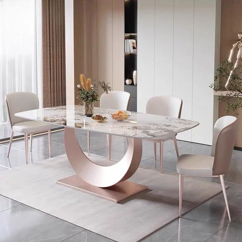 Italian rock slab dining table and chairs simple modern light luxury Internet celebrity bright dining table small household