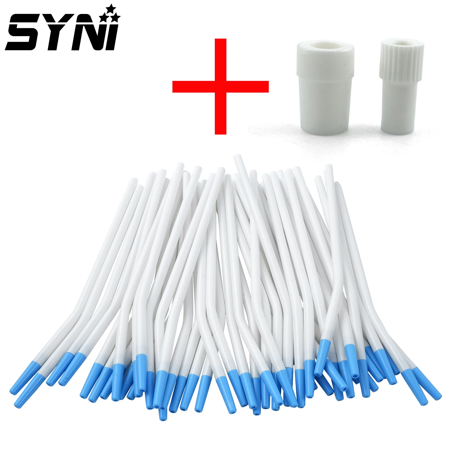 100pcs Dental Saliva Ejector Dentistry Clinic Disposable Surgical Suction Tips Suction Tube Long Slim Type with Straw Adapters