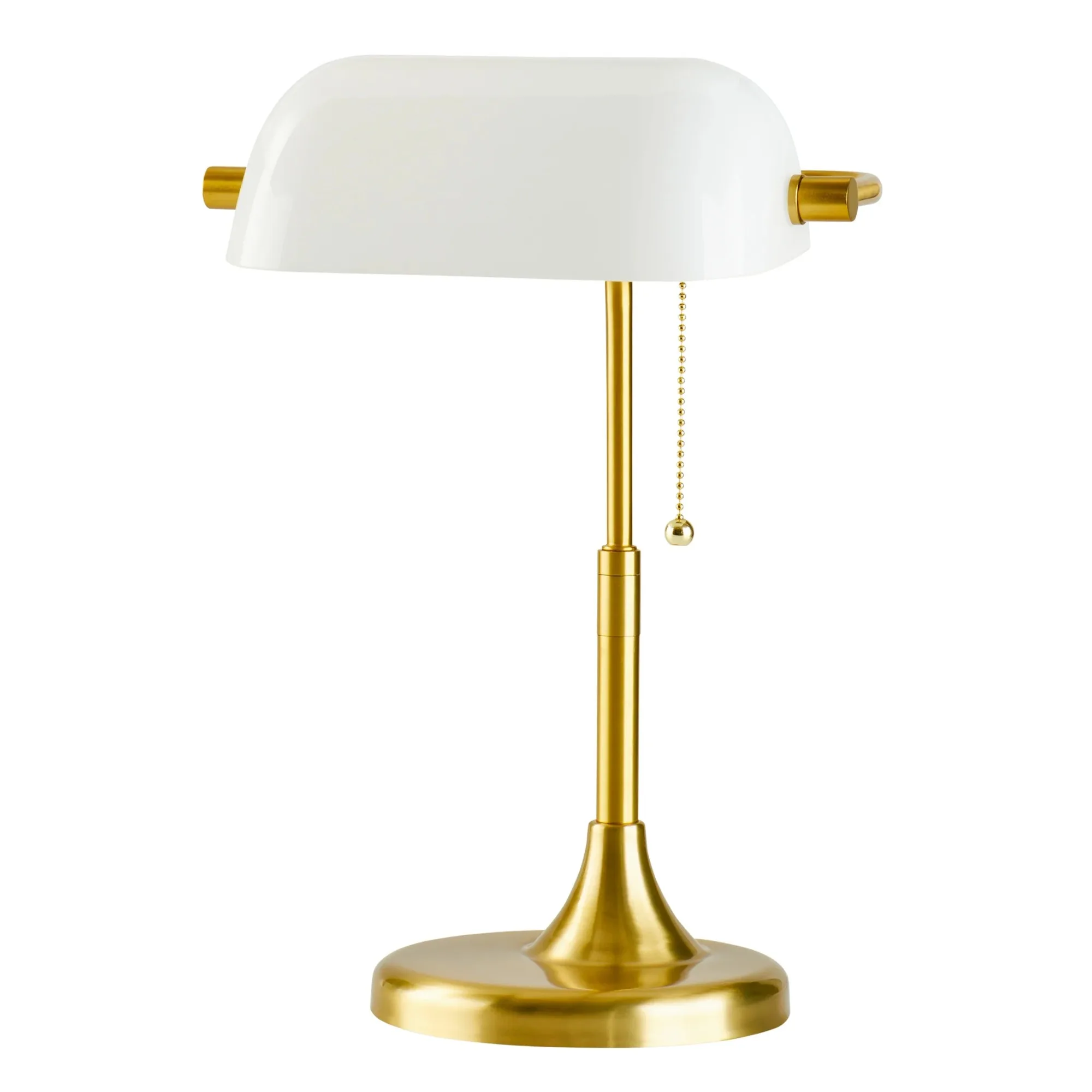 

19" Gold/White Modern Glass Banker Desk Lamp