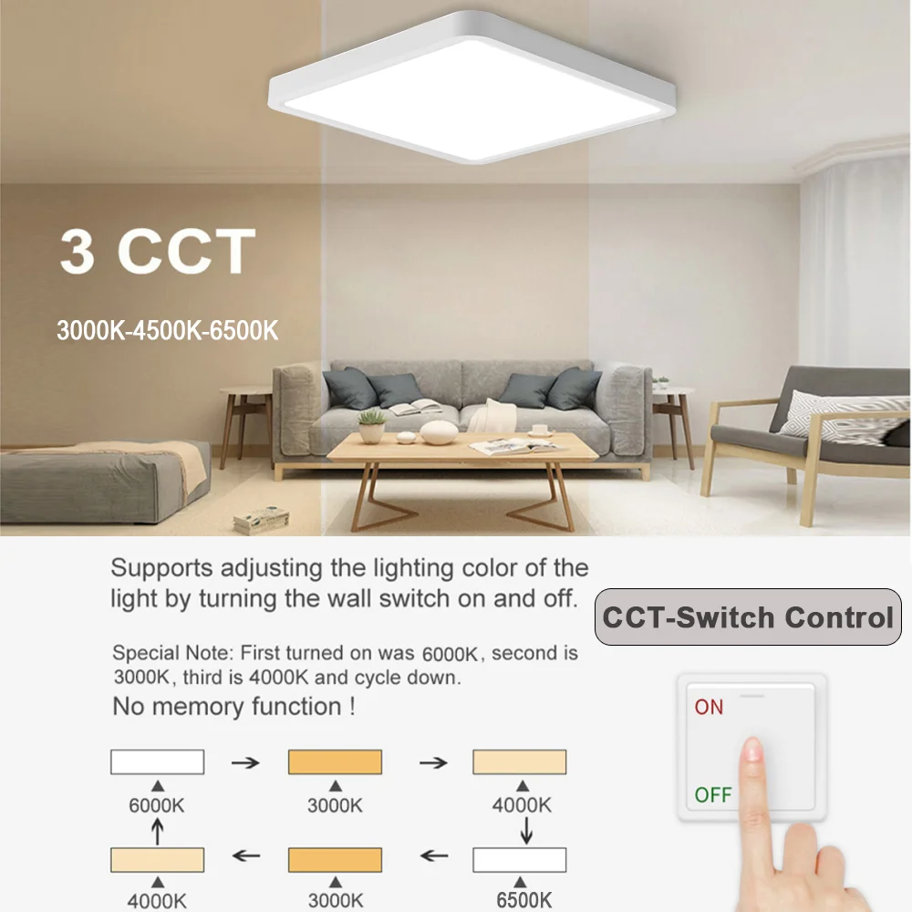 Imagem -04 - Luz de Teto Led Flush Mount Lâmpada de Teto Square Ultrathin Painel Modern Home Lights Sala e Cozinha 48w 36w 24w 18w