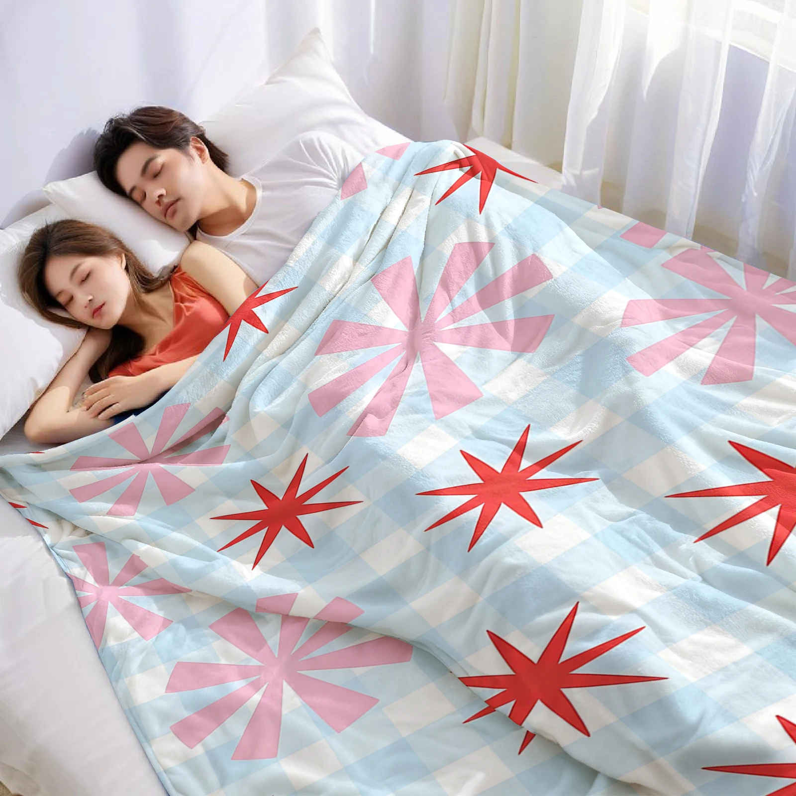 Starburst Gingham Halloween Flannel Fleece Blanket Fluffy Warm Cozy Throw for Sofa Bedroom Home Holiday Decoration Gift