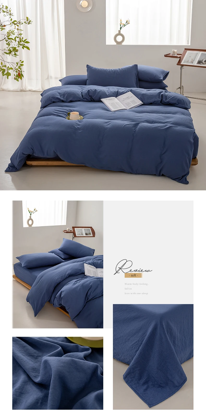 1pc Solid Color Duvet Cover 100% Washed Cotton Quilt Cover Japanese Minimalist Style Bedding Single Double King Queen Size Bed