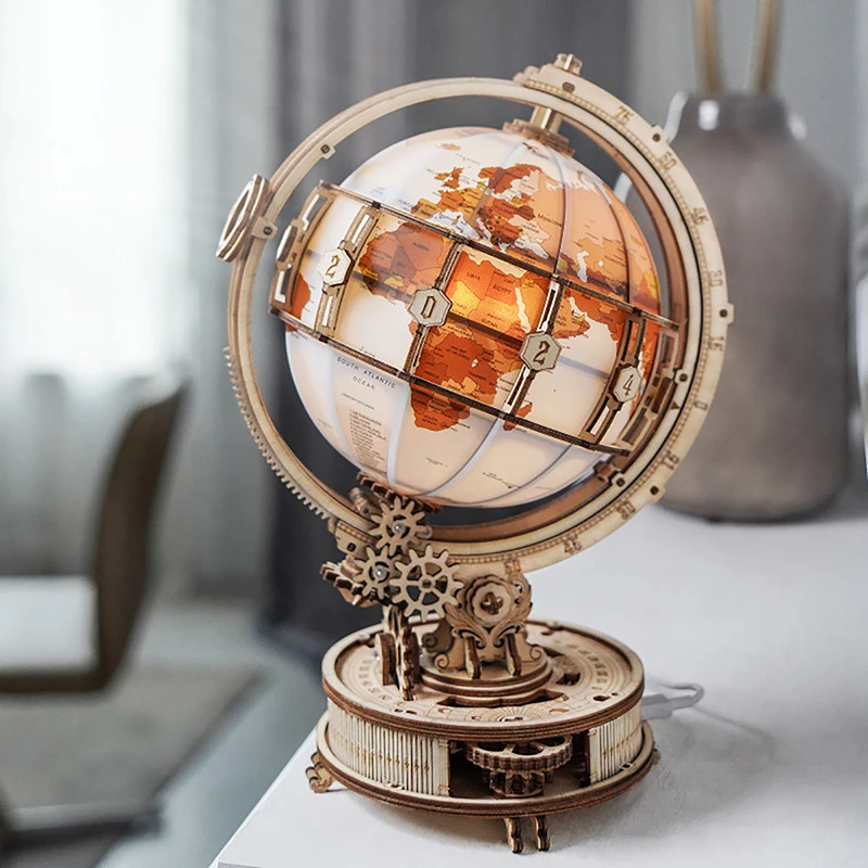 Luminous Wooden Globe Light Night 3D Puzzle Games for Christmas Gift for Kids Adults for Home Decor, Desk Decor