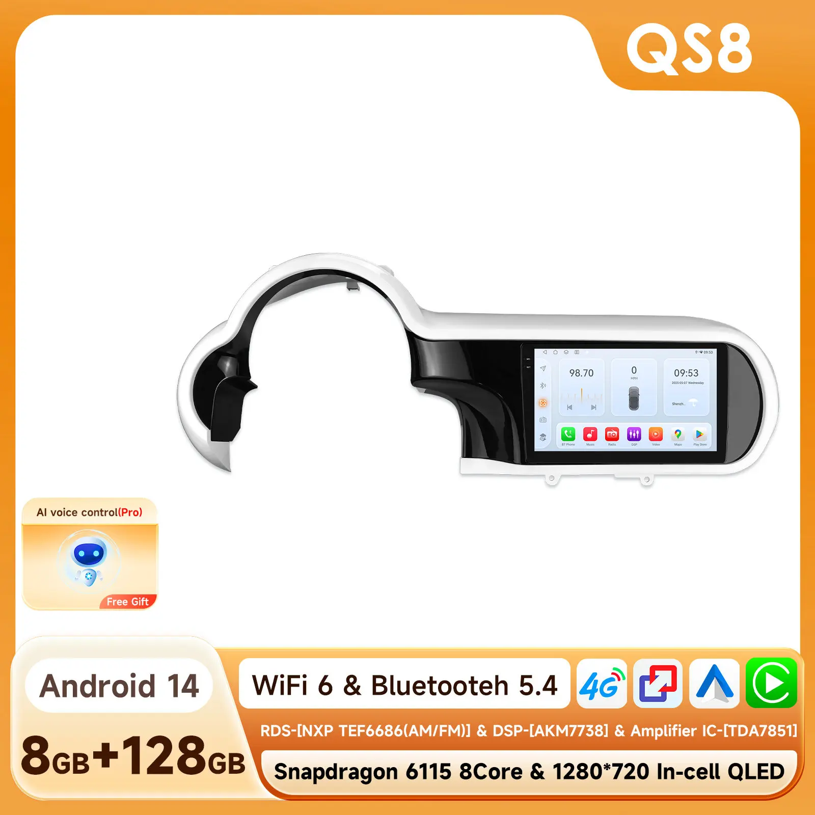 Android AI Carplay Stereo voor Renault Twingo 2014 - 2024 Carplay Auto Scherm Autoradio Intelligent Systeem GPS Navigatie GPS RDS