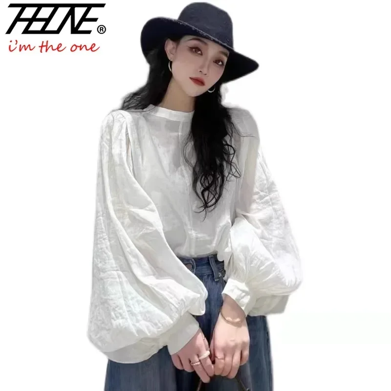 THHONE Herbst Frauen Shirts Vintage Blusa Mujer Langarm Bluse Baumwolle Leinen Feste Beiläufige Camisas Mode frauen Kleidung