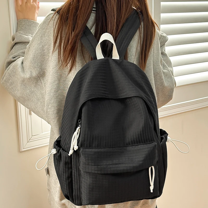 

Korean Version Nylon Girl Plaid Bag For Students Cute Woman Backpack Teenagers Fashion Backpack Junior High Durable Schoolbag
