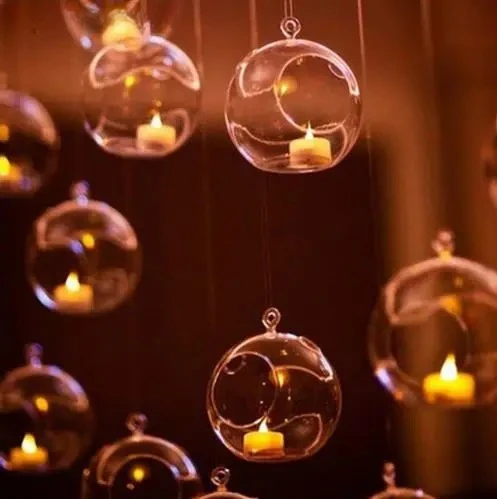 8pcs Glass Hanging Candle Holder  Home Wedding Party Dinner Decor round glass air plant bubble crystal